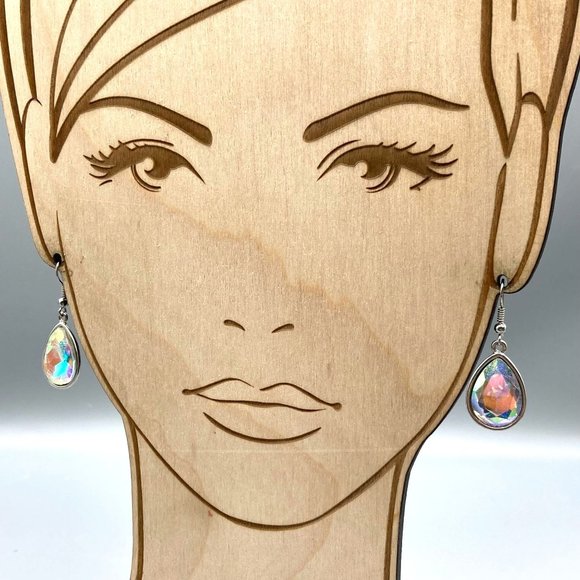 Bold Bright Teardrop Dangle Earrings, Faceted Crystal in Silver Tone Drop, Spark - Picture 5 of 6
